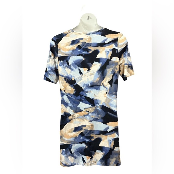 NWOT, Sunday Betsy Abstract Tunic Top, Large, Blue, Beige - Picture 9 of 12